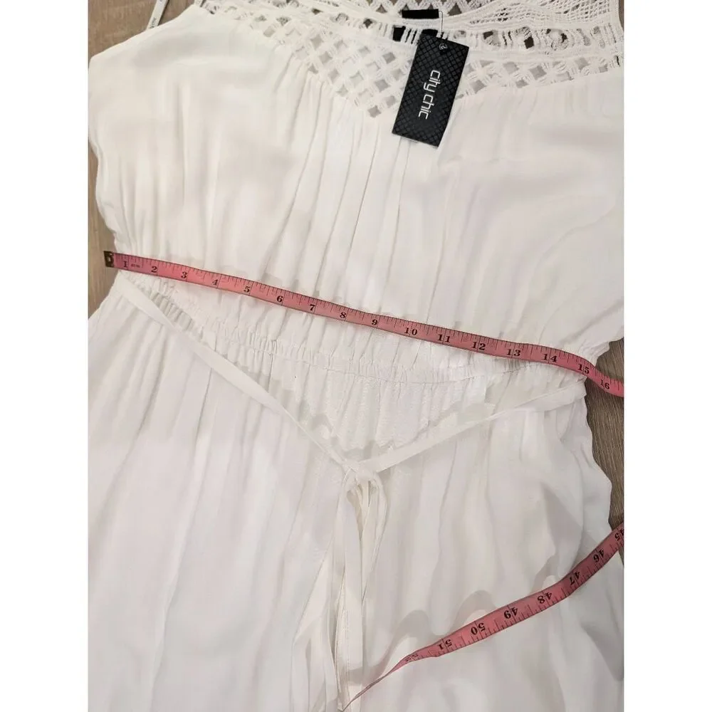 City Chic Maxi Tiered Crochet Dress Ivory Plus Size 18 1X BNWT Boho Bridal Beach